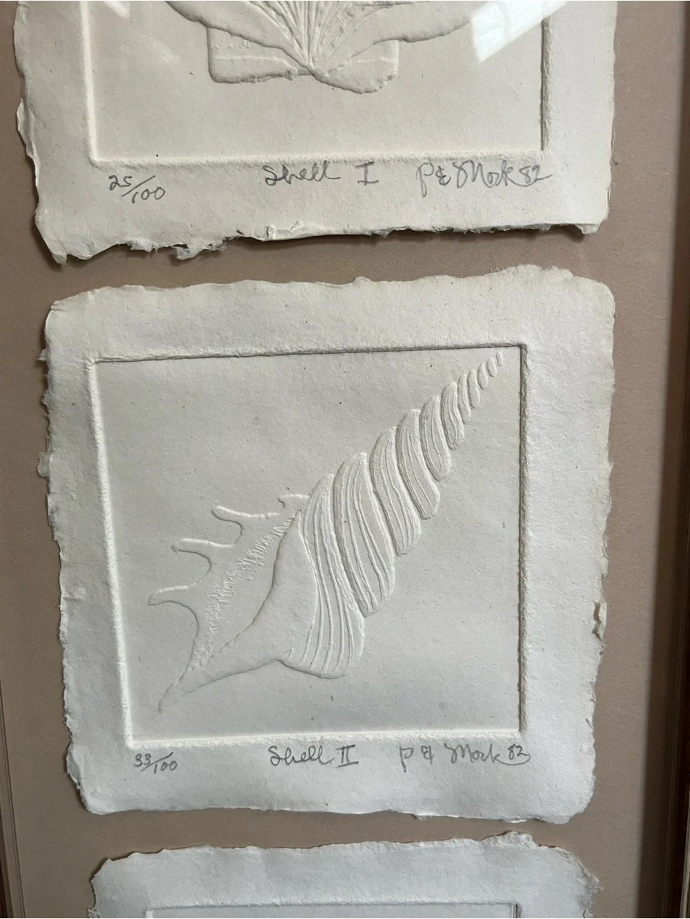 Vtg Embossed Shell Artwork Set of 3 Signed Numbered Frame Rare 1982 Costal Decor